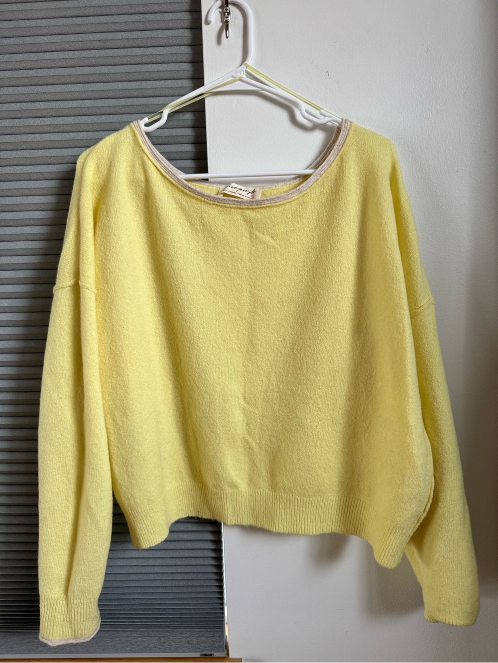 Free People Pale Yellow Boxy Crewneck Sweater